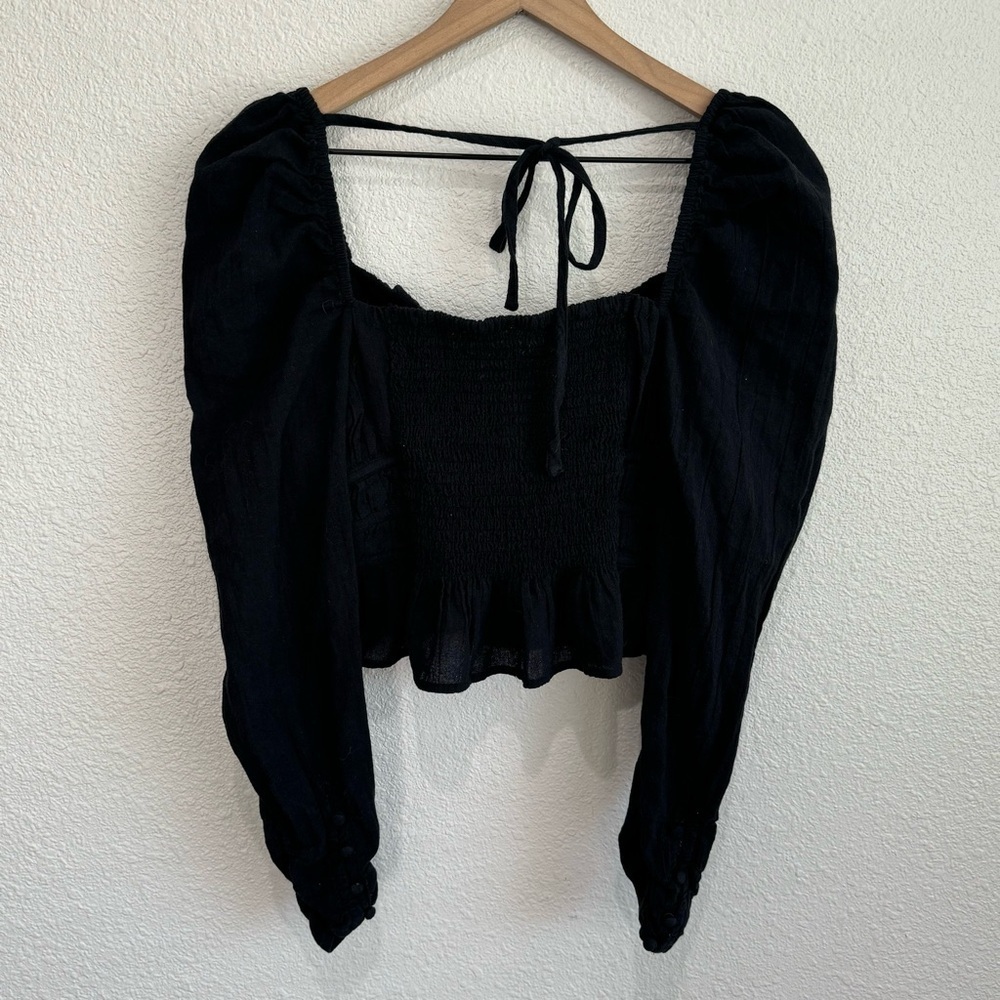 Free People Women's Small Black Chloe Puff Sleeve Blouse - Picture 10 of 10